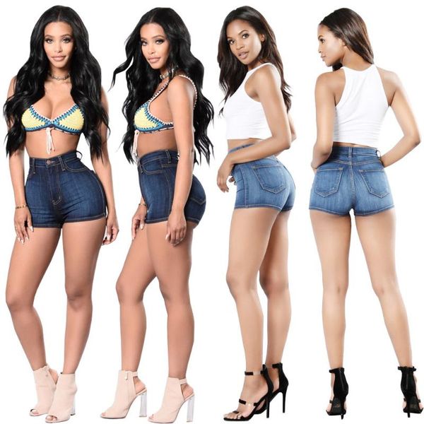 

women's jeans elijoin2021 spring blue shorts waist tight jeans. .