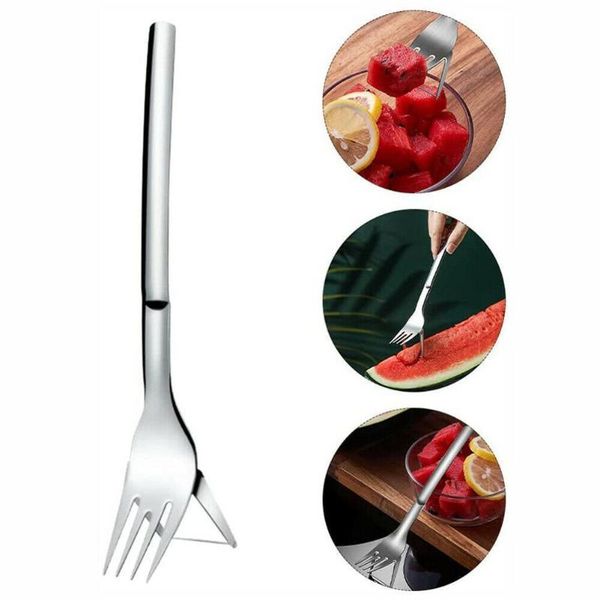 

forks 2-in-1 watermelon fork slicer 304 stainless steel fruit creative design portable tableware kitchen accessories