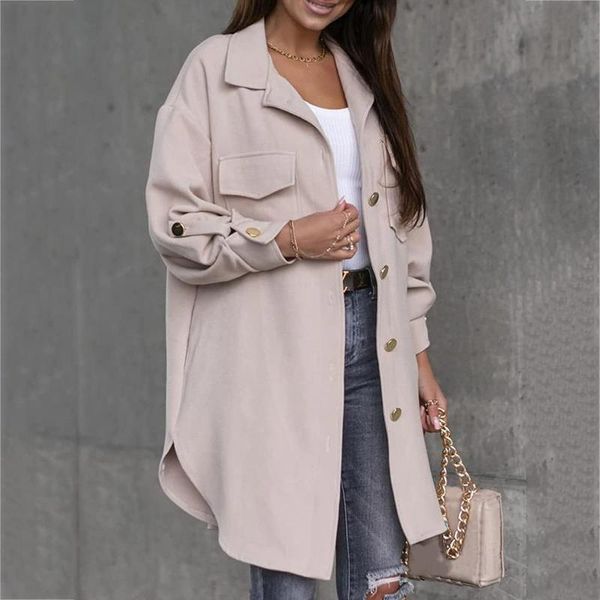 

women's wool & blends autumn and winter long-sleeved suit collar double-breasted woolen coat overcoat solid casual women jacket, Black