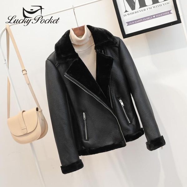 

women's jackets women autumn winter black lapel fur pu leather coat ladies plus size solid color keep warm zipper jacket loose outerwea, Black;brown
