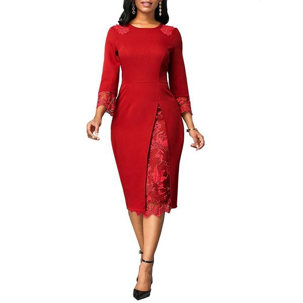 

women dresses woman dress spring casual plus size slim patchwork lace pencil office bodycon vintage elegant long party, Black;gray