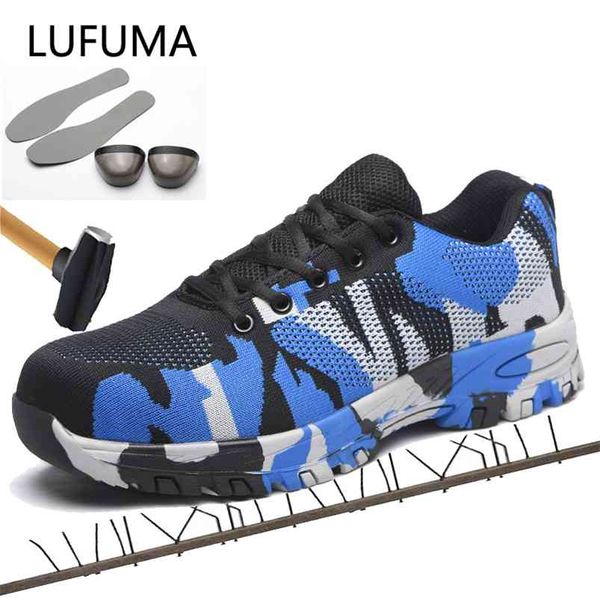 

lufuma man big size piercing outdoor shoes men steel toe cap military safety work boots camouflage puncture indestructible shoes 210923, Black