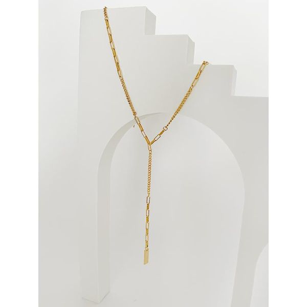 

chains peri'sbox gold color titanium steel y neckce women's square pendant mixed long necklace minimalism, Silver