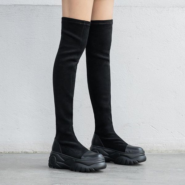 

boots concise women ankle shoes autumn winter wedges high heels platform black gray woman knee warm