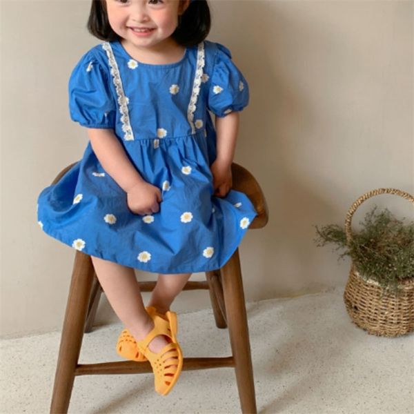 

summer girls' dress lace stitching short sleeve sweet princess korean style baby kids children's clothing for girls 210625, Red;yellow