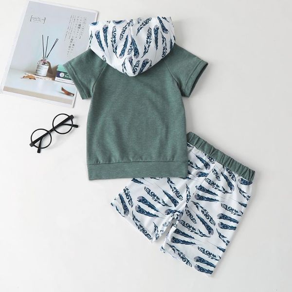 

clothing sets 2pcs short sleeve print hooded t-shirt +shorts suits casual outfits summer baby boys, White
