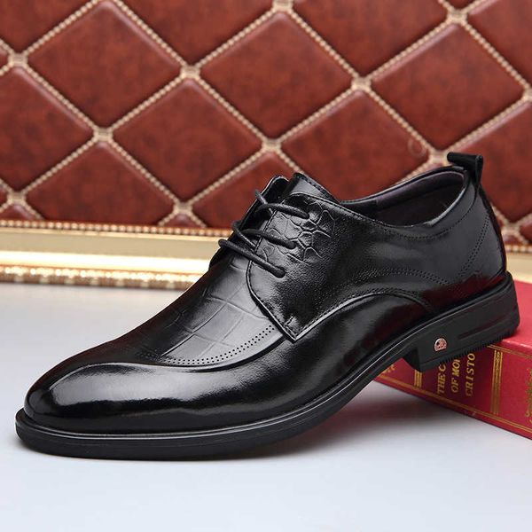 

2021 spring and autumn layer cowhide men's shoes business versatile leather wedding breathable, Black