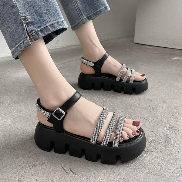 

dress shoes comfort for women open toe 2021 summer clogs with heel sandals on a wedge suit female beige cross muffins shoe peep thick, Black