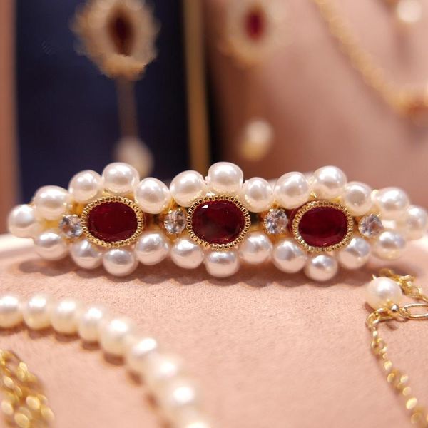 

hair clips & barrettes fxlry original handmade natural pearl vintage french simple red crystal flower clip woman hairpin accessories, Golden;silver