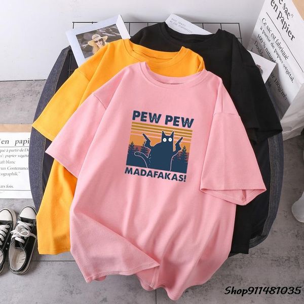 

cute pew madafakas cat t-shirts woman's fashion summer tees 2021 lady clothing hip hop o-neck female short sleeve harajuku women', White