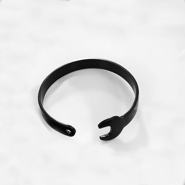 

bangle creative wrench shape bracelet titanium steel open man punk jewelry accessories, Black