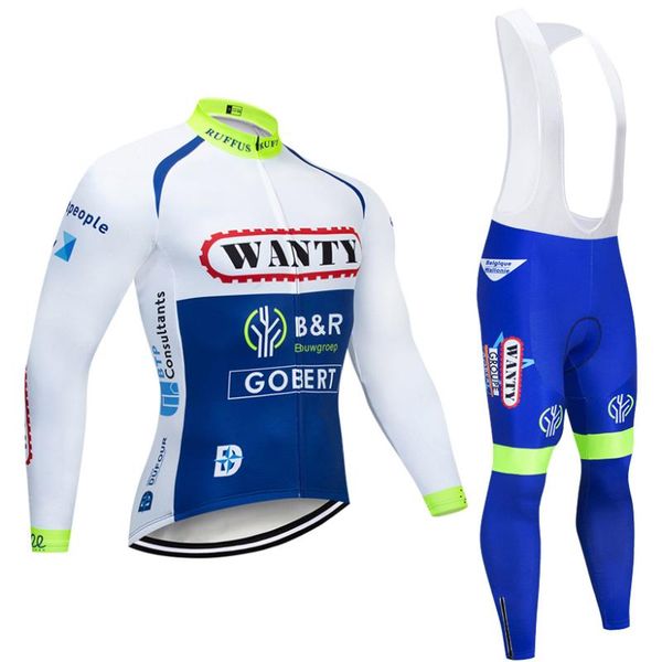 

racing sets winter team 2021 wanty thermal fleece cycling jersey bike pants set mens 9d pads ropa ciclismo wear maillot culotte, Black;blue