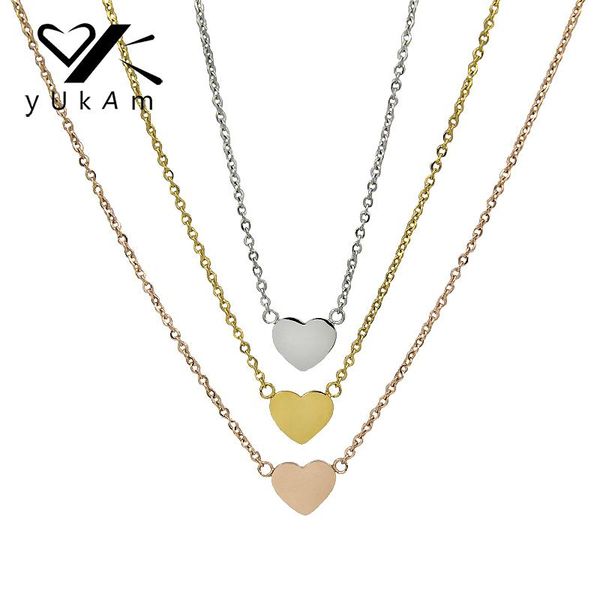 

pendant necklaces yukam jewelry silver color gold dainty love heart for women stainless steel small chain choker