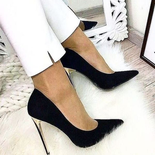 

handmade ladies stiletto high heels pumps faux kid-suede pointy slip-on party prom dress shoes evening daily wear black fashion court shoes