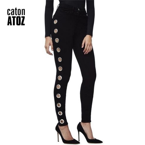 

catonatoz 2167 high street side eyelets jeans black skinny denim women pants female for woman 210809, Blue