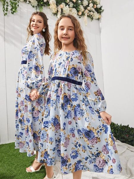 

girls 1pc floral bishop sleeve dress she, Red;yellow