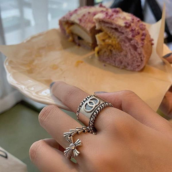 

luxury brand party favor chrome/hearts rings s925 silver cross female thai silver open index finger ring personality exaggerated brac