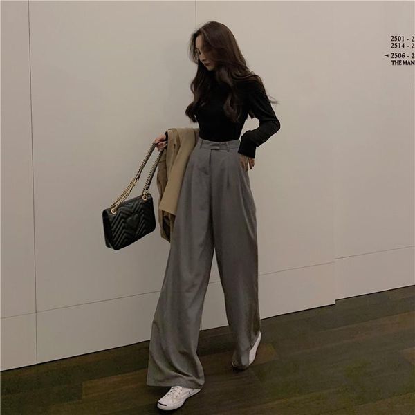 

women's pants & capris 2021 spring, summer and autumn korean wide-leg high waist loose casual suit mopping fashion tide, Black;white