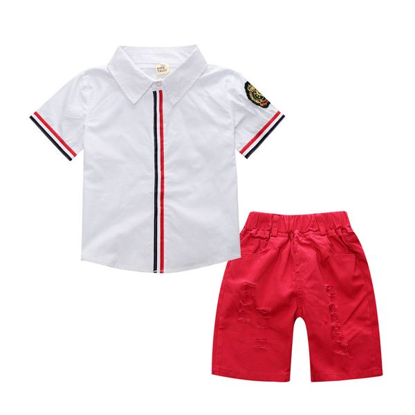 

children boys clothing sets baby boy shirt + shorts summer set toddler kids clothes outfits, White