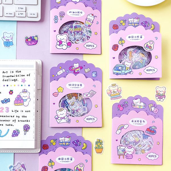 

40 pcs bear daily decorative stickers scrapbooking stick label diary stationery album stickers