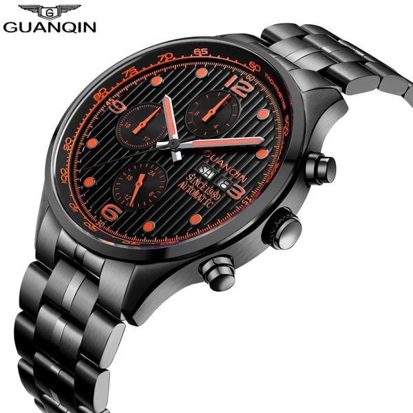 

automatic watch men calendar date luminous mechanical watches black full steel wristwatches, Slivery;brown