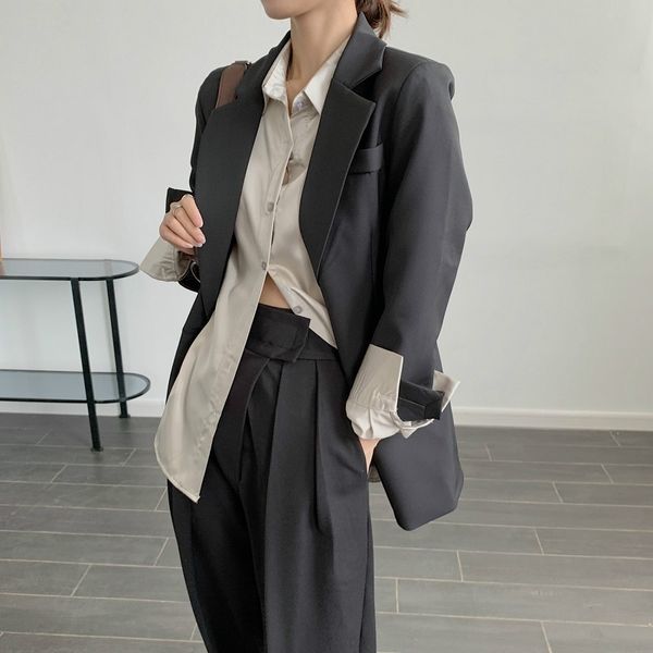 Vintage Chic Single Button Open Cuff Terno Casaco Mulheres Moda Elegante Escritório Notched Wear Coat Feminino Chique Outerwear 210520