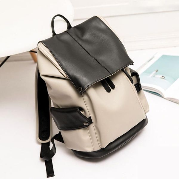 

backpack men's bag pu leather fashion trend large capacity youth schoolbag computer