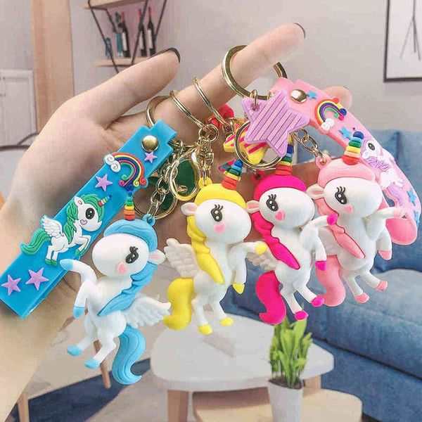 Portachiavi Portachiavi con cavallo arcobaleno di cartoni animati, adorabile unicorno per auto, ciondolo creativo per borsa, piccolo regalo, commercio all'ingrosso