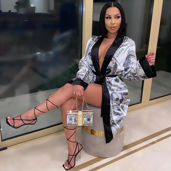 

women's sleepwear brand women fashion sleeping robes dress ladies open front lace-up printing long-sleeved, Black;red