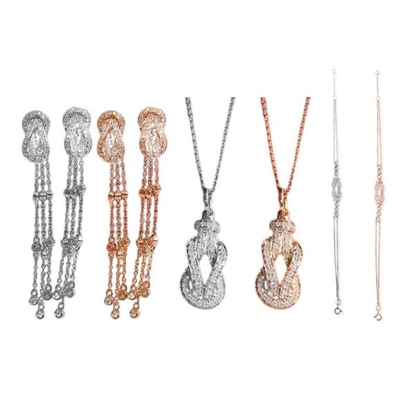 

earrings & necklace exquisite twine jewelry set fashion tassels inlay small zircon two chain bracelet for women wedding valentines gift, Silver