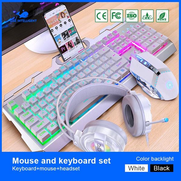 

mechanical gaming sets keyboard mouse headset combos black white teclado 3200 dpi optical for pc gamer keyboards