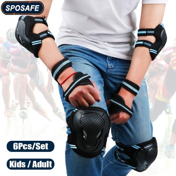 

elbow & knee pads 6pcs/set teens wrist guards protective gear set for roller skating, skateboarding, cycling sports, Black;gray