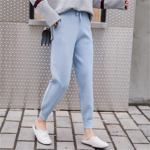 

women's pants & capris spring autumn knitted harem women elegant solid high waist sweatpants female loose trousers, Black;white