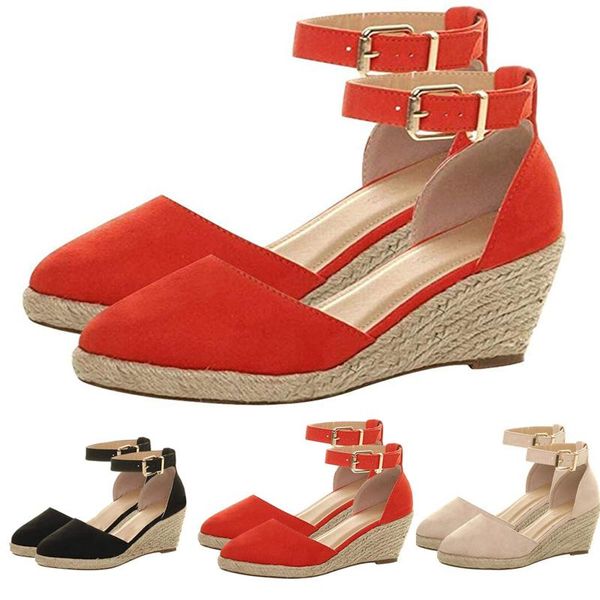 

dress shoes 2021 women ankle strap wedges sandals weave bottom platform for summer vintage roman sandalias mujer, Black