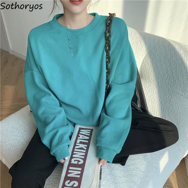 

women's hoodies & sweatshirts women no hat solid oversize casual japan style harajuku bf fashionable students streetwear o-neck cotton, Black