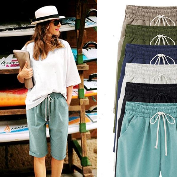 

oversized women womens shorts summer cotton linen casual ladies drawstring elastic loose short trousers plus size s 8xl, White;black