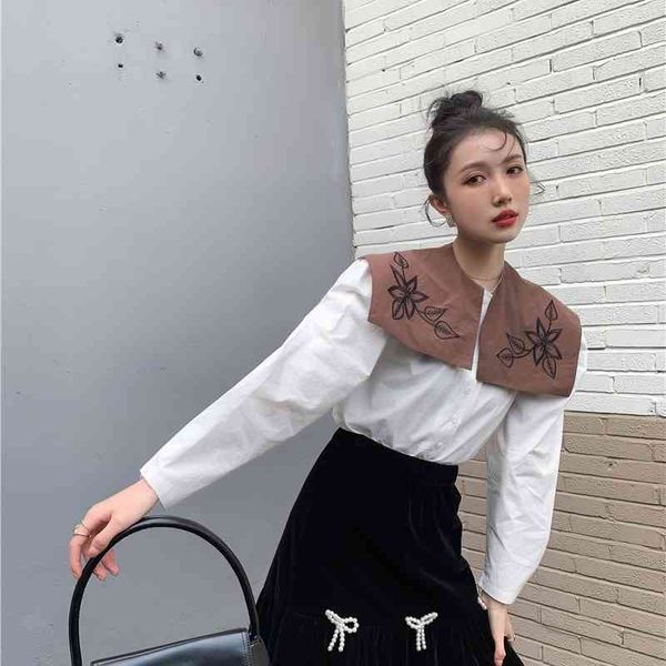 

women's blouses & shirts sailor collar white embroidered women long sleeve button up designer korean blouse fashion clothing f
