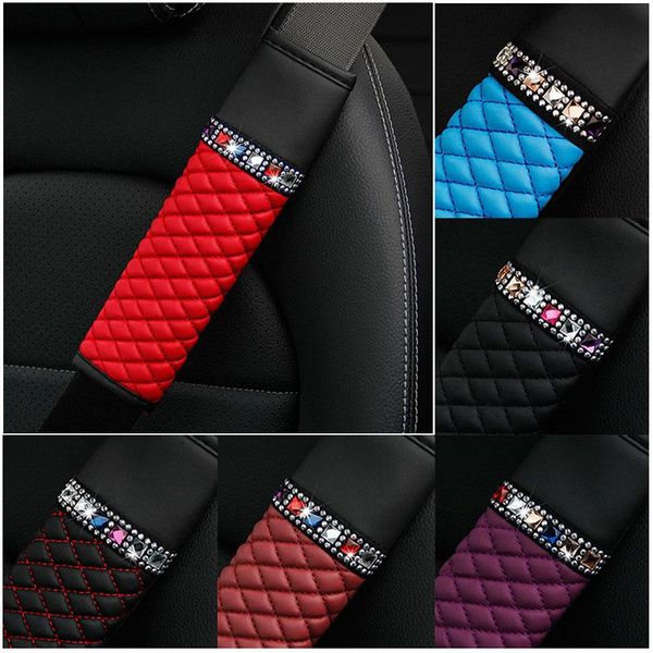 

safety belts & accessories car pu leather seat belt covers with rhinestones breathable pad shoulder protector 1pc
