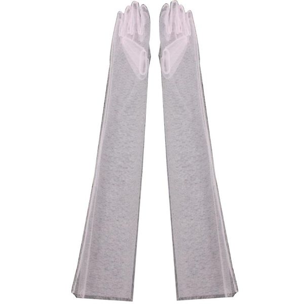 

bridal gloves 70cm bride wedding chiffon gauze long diy dress cosplay costume for woman pink 1pair, White