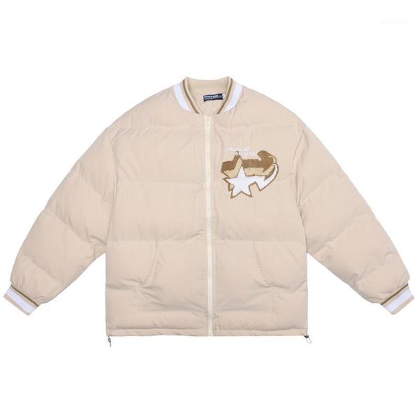 

men's jackets mens harajuku star embroidery pink baseball coats retro thick warm bomber jacket oversize streetwear casaco masculino, Black;brown