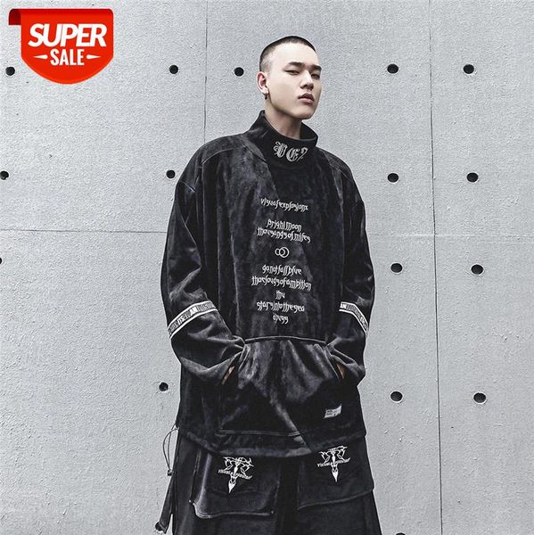 

american high street retro old hip-hop sweater, trendy oversize loose letter embroidery collar sweater men #vp2v, Black