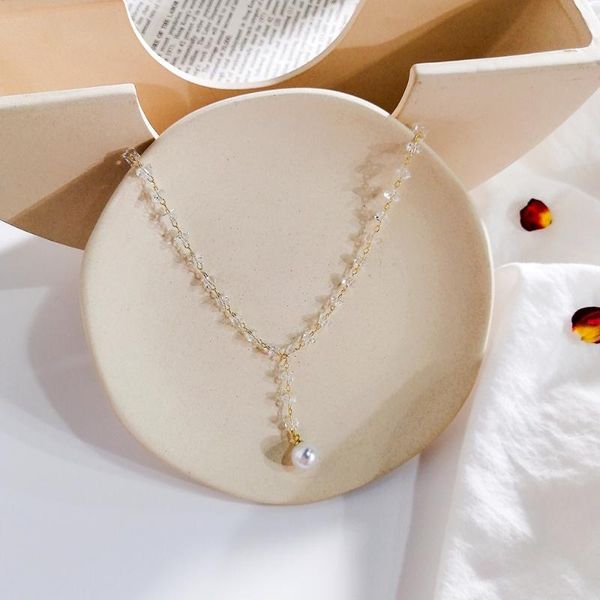 

chokers crystal beaded necklace short clavicle chain elegant temperament all-match pearl pendant female vintage stitching trend classic, Golden;silver
