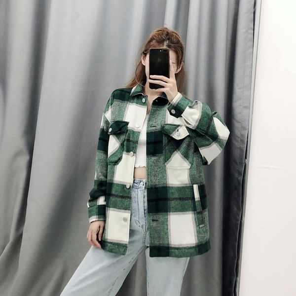 

women's blouses & shirts women jacket autumn style fashion temperament loose cotton plaid shirt, White