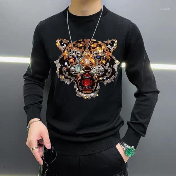 

sweaters 2021 men's sweater autumn and winter luxury knitted pullover fashion tiger couple o-neck rhinestone warm ihtq, White;black