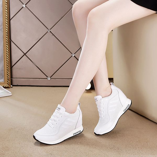 

dress shoes women white casual woman fashion sneaker platform zapatillas mujer lace-up wedge 87gg, Black