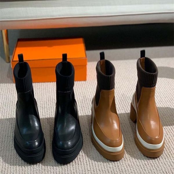 

boots leather thick bottom wool mouth middle heel women's 2021 spring and autumn single british style, Black