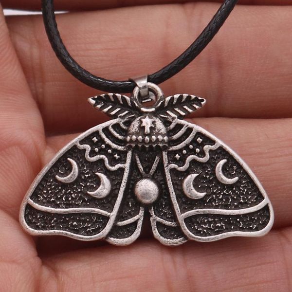 

pendant necklaces dead moth with crescent moon and sun female goth wicca jewlery, Silver