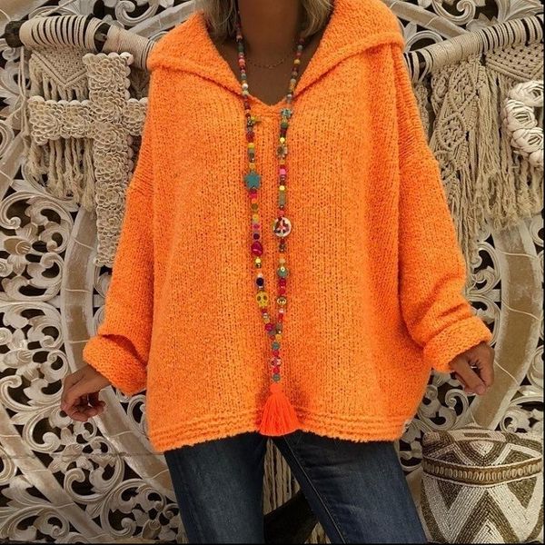 

women sweater autumn winter orange knitted hooded casual solid long sleeve plus size pullover fluffy ladies sweaters, White;black
