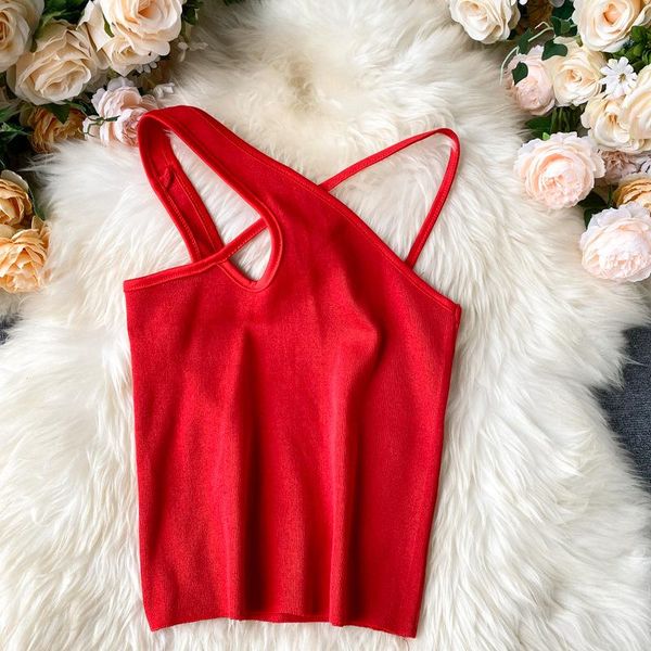 

women's tanks & camis camisole trendy outer wear all-match short cropped halterneck bottoming shirt korea style lady green tees, White