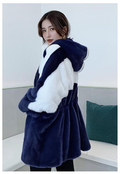 

women's fur & faux natural real mink coat hooded outwear, Black